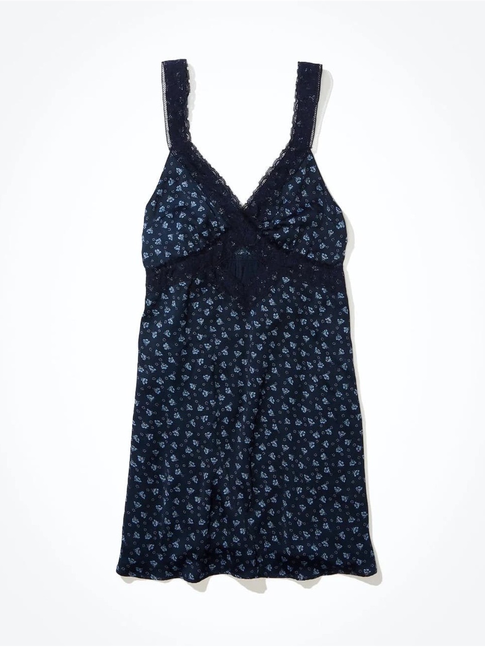 American Eagle Outfitters Navy Floral Lace-Trim Chemise